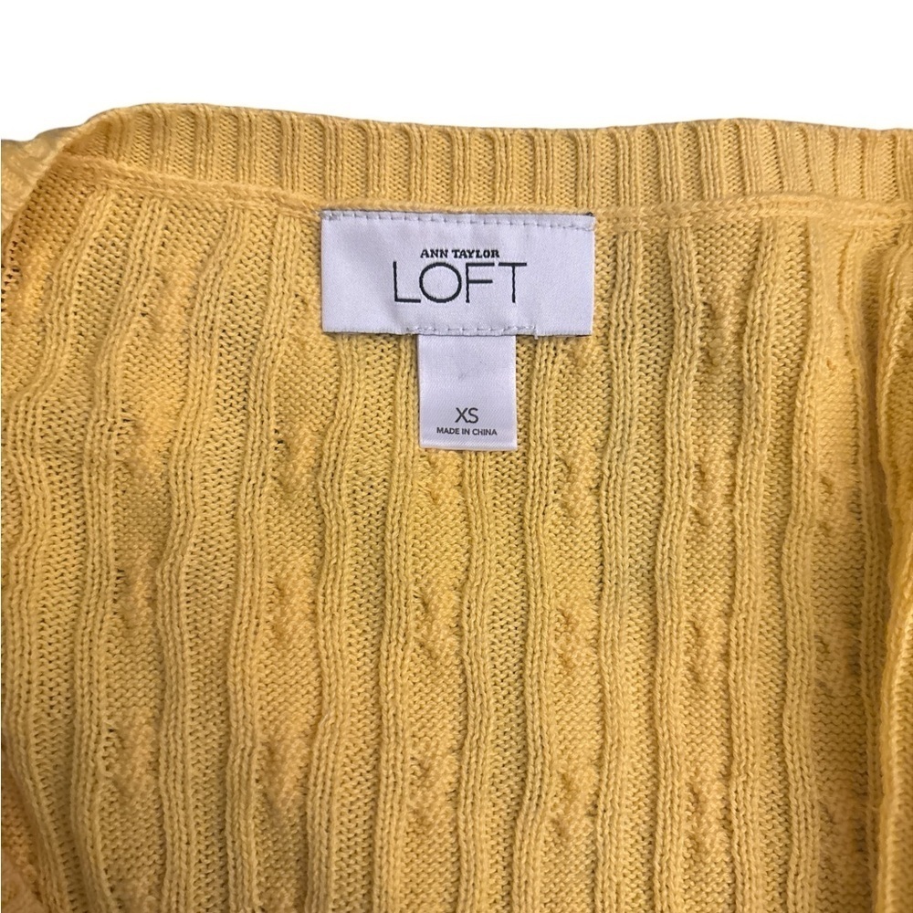 LOFT Women's Bright Yellow Cable Knit Sweater 3/4 Sleeve - Picture 3 of 3